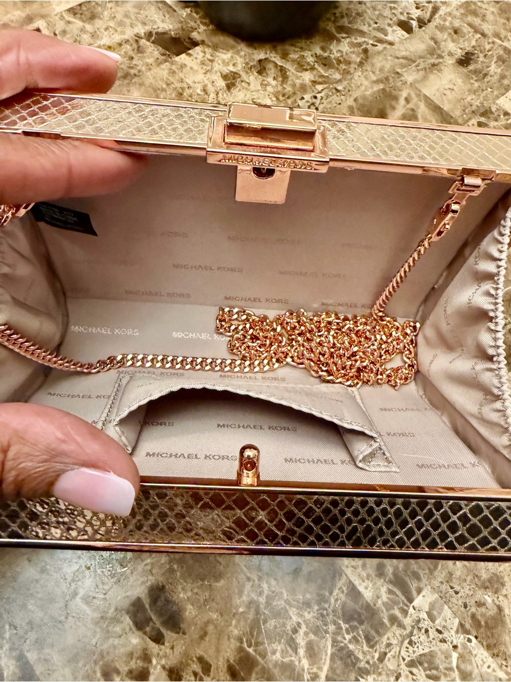 Michael Kors Pearl Medium Box Clutch/Crossbody - Picture 10 of 16